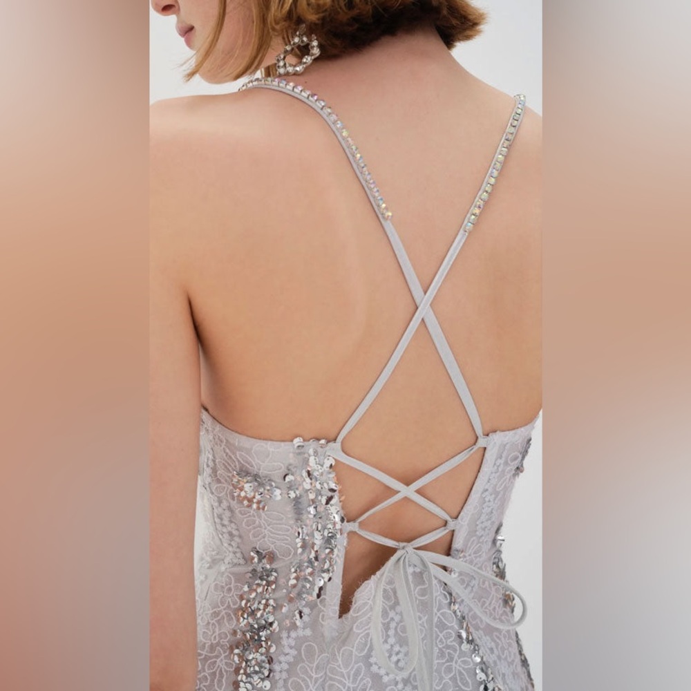 For Love And Lemons Opal Silver Mini Dress Size Large NWT - Picture 5 of 8